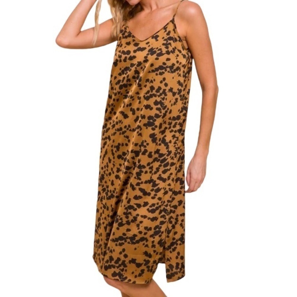 Mittoshop Abstract Leopard Style Print Midi Length Slip Dress Size Small